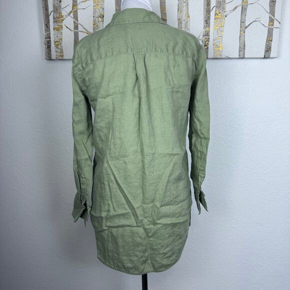 United Colors of Benetton Linen Long Sleeve Button Down Sage Green Small - Picture 4 of 7